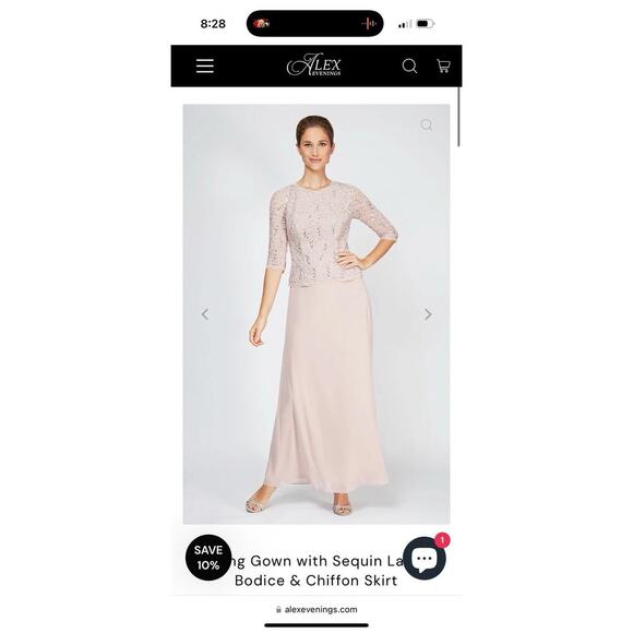 Alex Evenings Long Gown with Sequin Lace Bodice & Chiffon Skirt Women’s 12 New - Picture 9 of 10